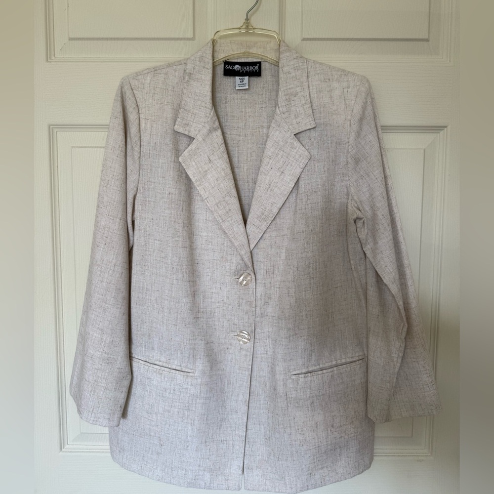 Vintage Sag Harbor Petite Beige Linen Blend Blazer